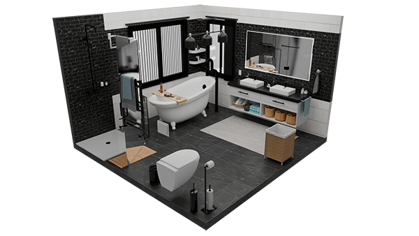 render 3d baño abierto